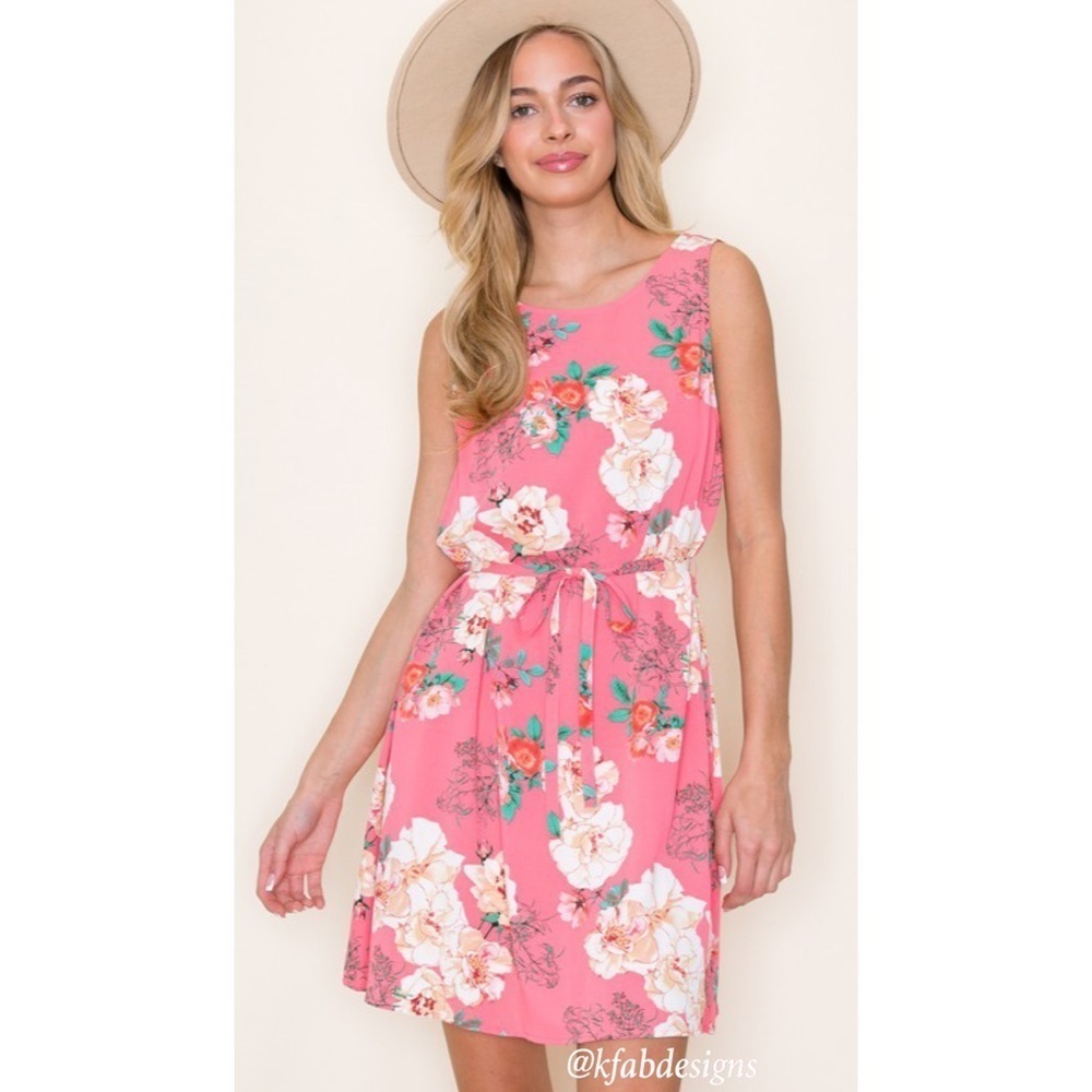 LAST 2! Fully Lined Gorgeous Floral Self Tie Spring Dress - Picture 3 of 6